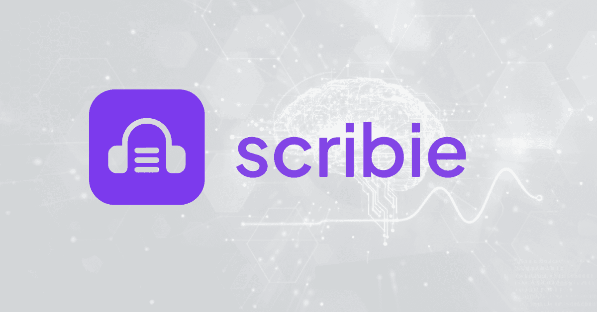 Scribie logo on a grey background